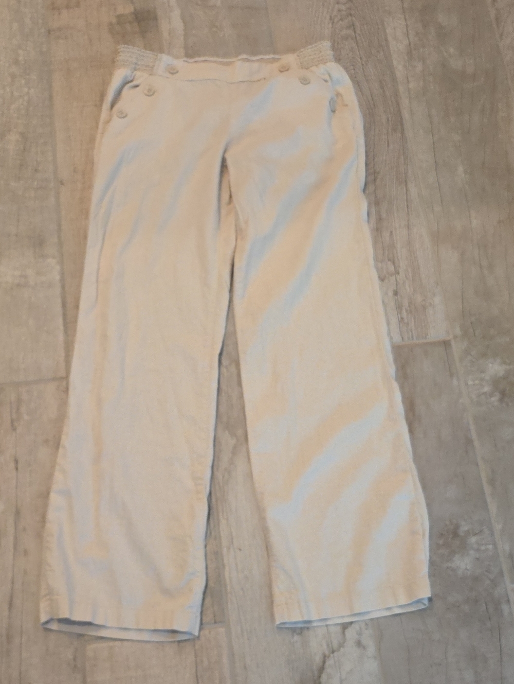 Candie's Cream Linen-Blend Wide Leg Pants with Button Detail